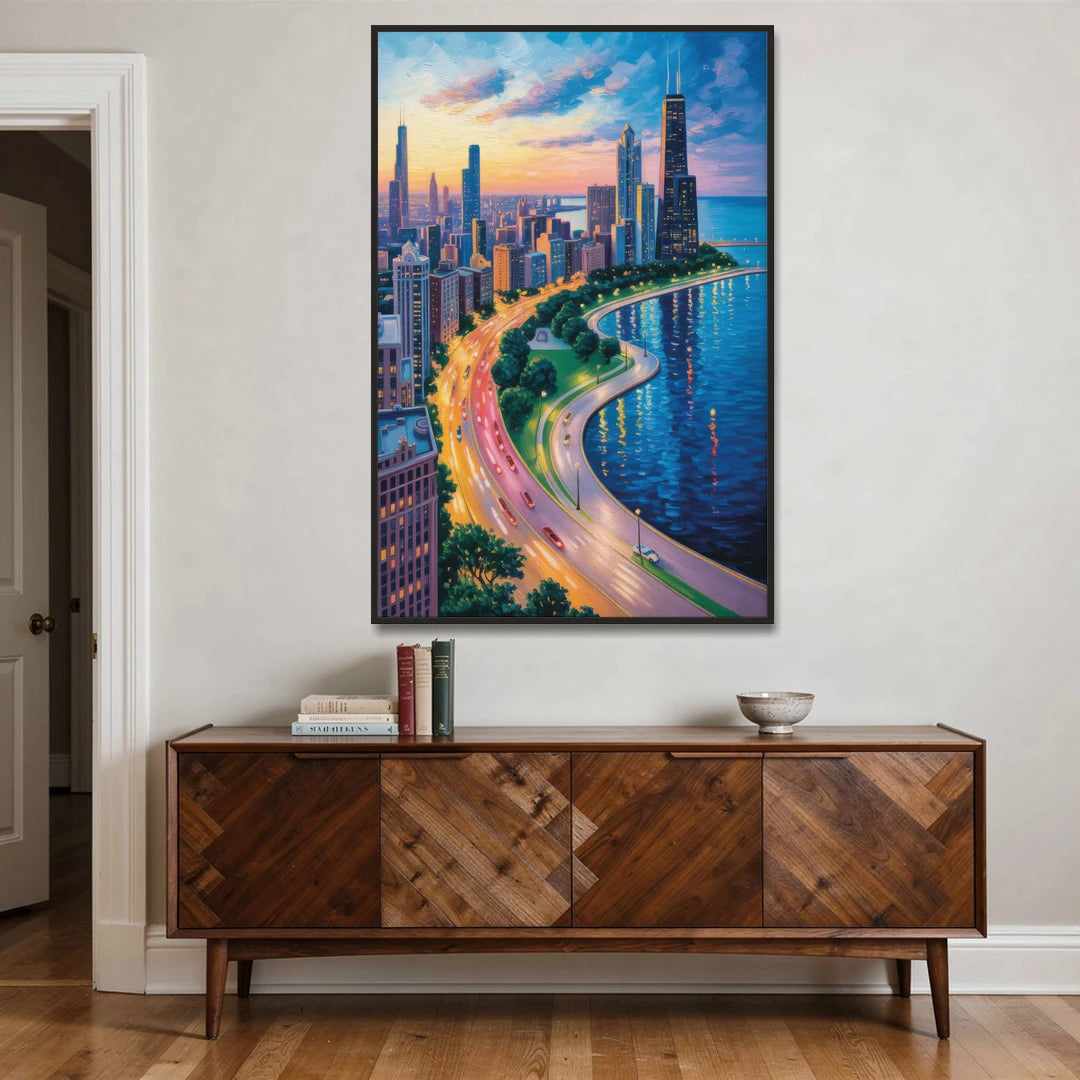 Chicago Lake Shore Drive - Black Framed Canvas Wall Art - Coffee Table - 40x60