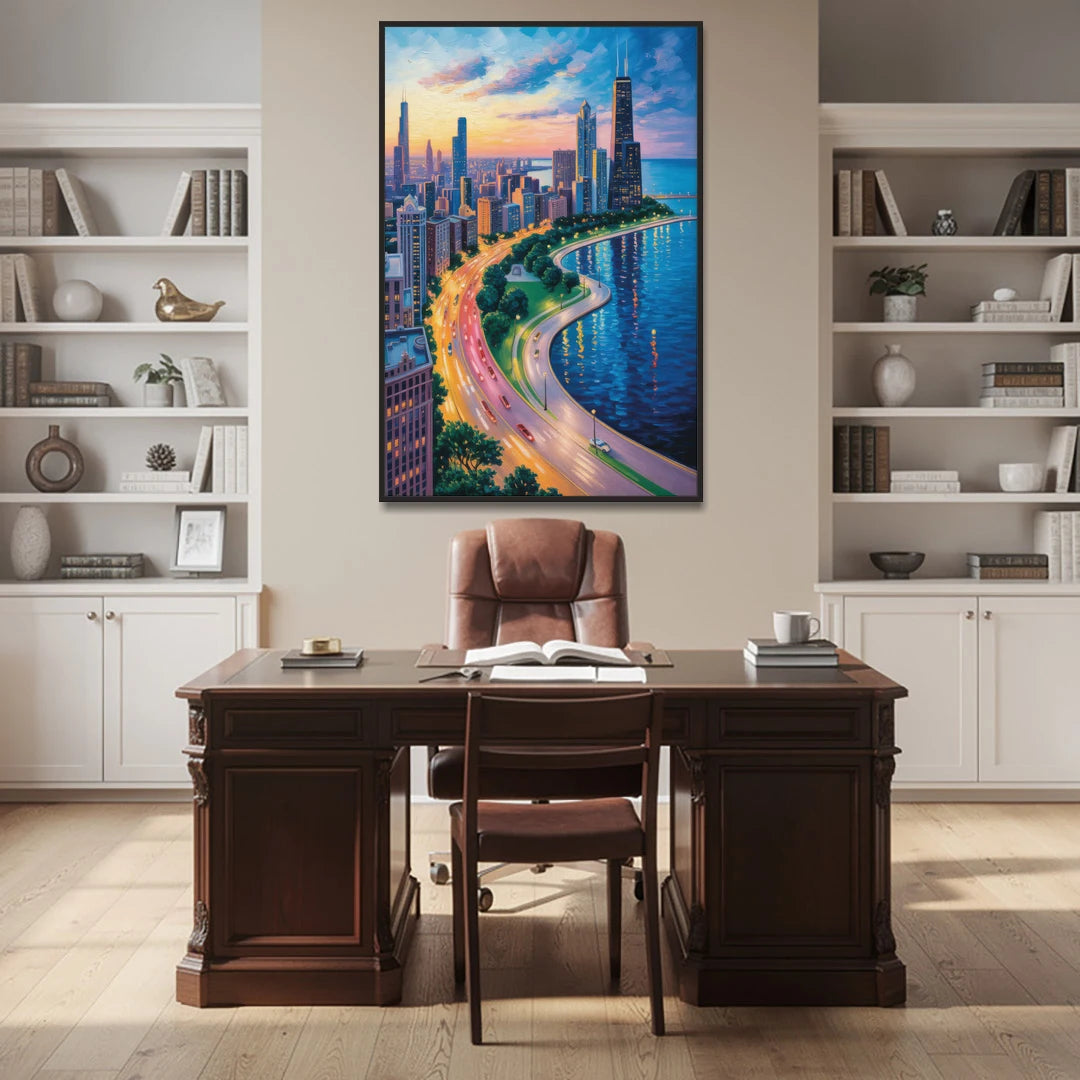 Chicago Lake Shore Drive - Black Framed Canvas Wall Art - Office - 40x60