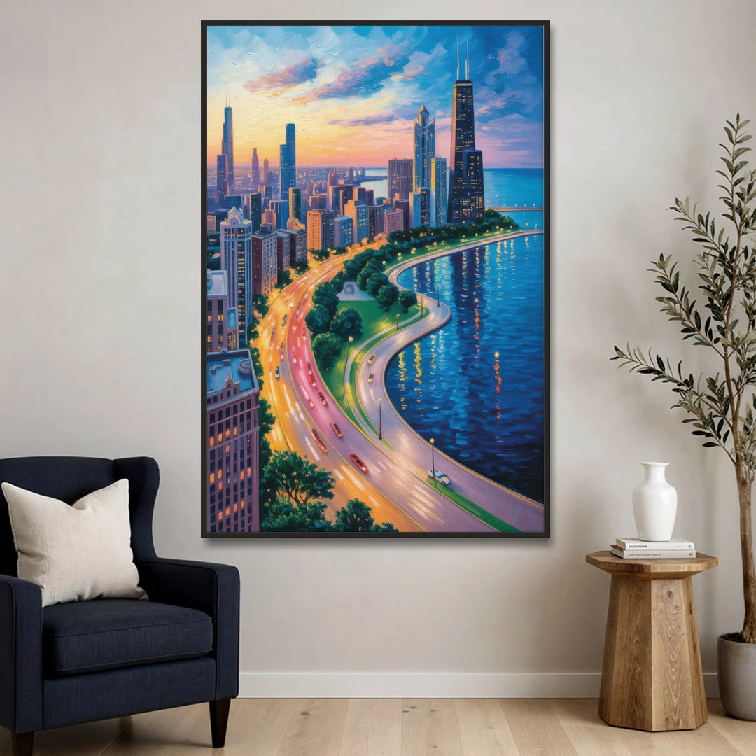 Chicago Lake Shore Drive - Black Framed Canvas Wall Art - Sofa - 40x60