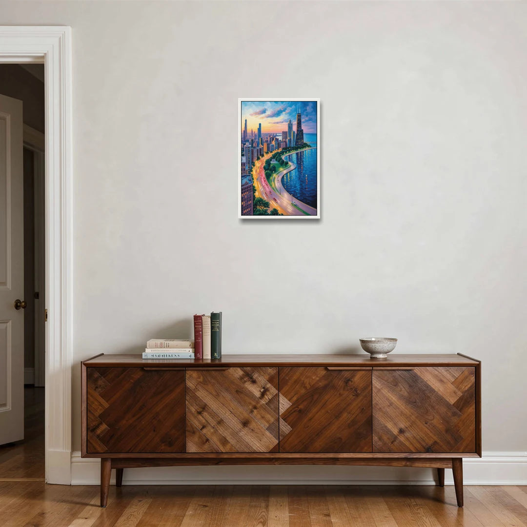 Chicago Lake Shore Drive - White Framed Canvas Wall Art - Coffee Table - 16x24