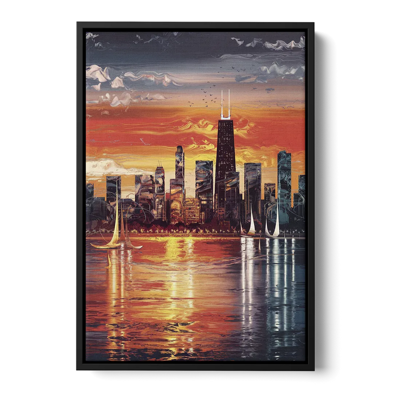 Chicago Lakefront Beauty Front - Black Canvas Wall Art