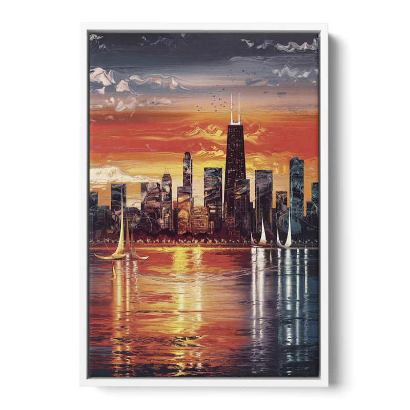 Chicago Lakefront Beauty Front - White Canvas Wall Art