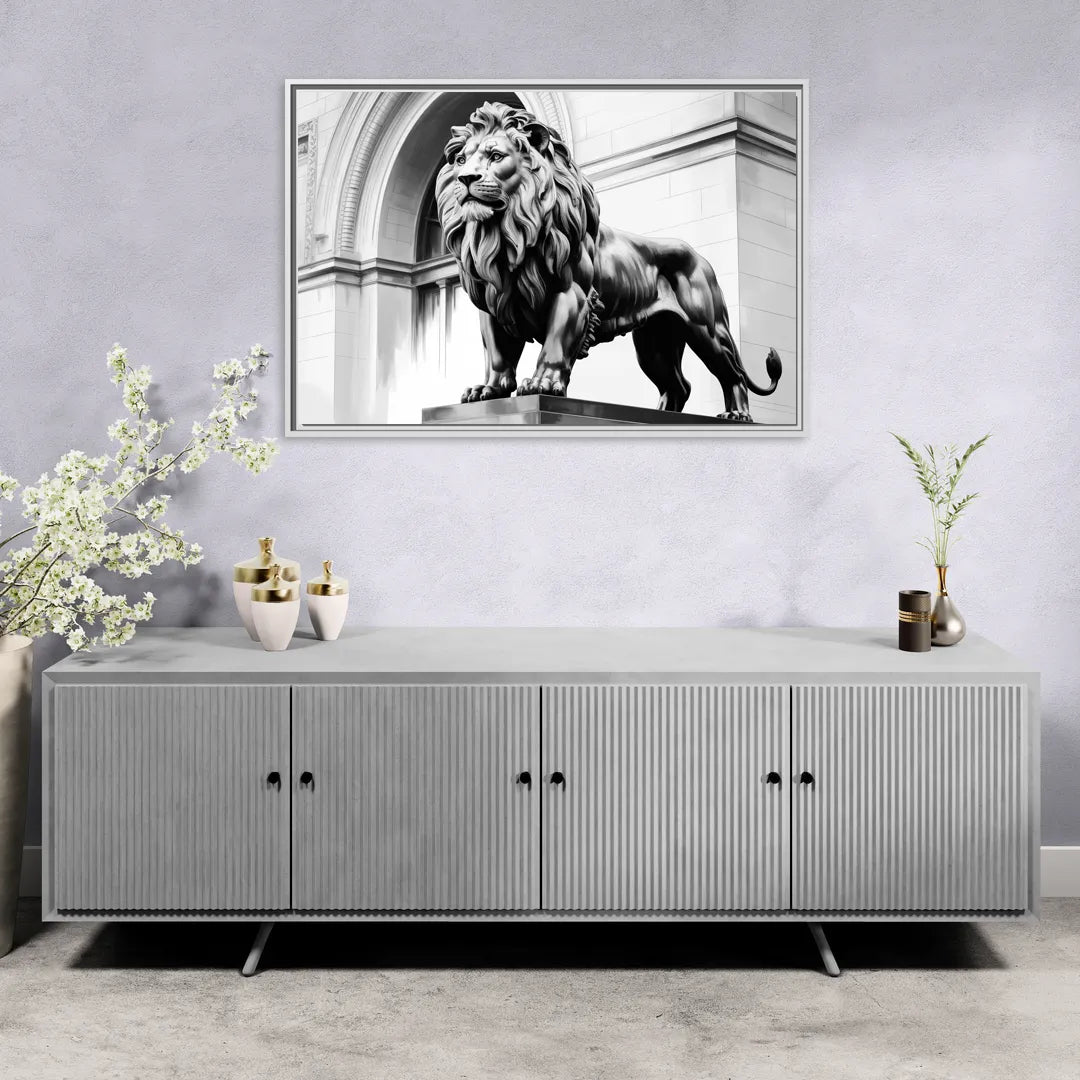 Chicago Lions at the Art Institute - Living Room White Frame Canvas