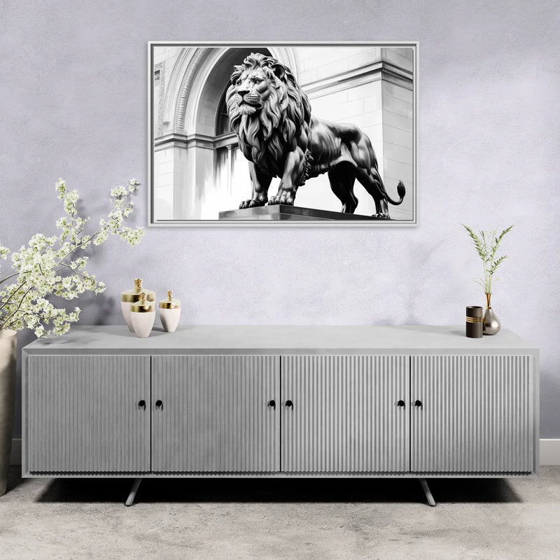 Chicago Lions at the Art Institute - Living Room White Frame Canvas