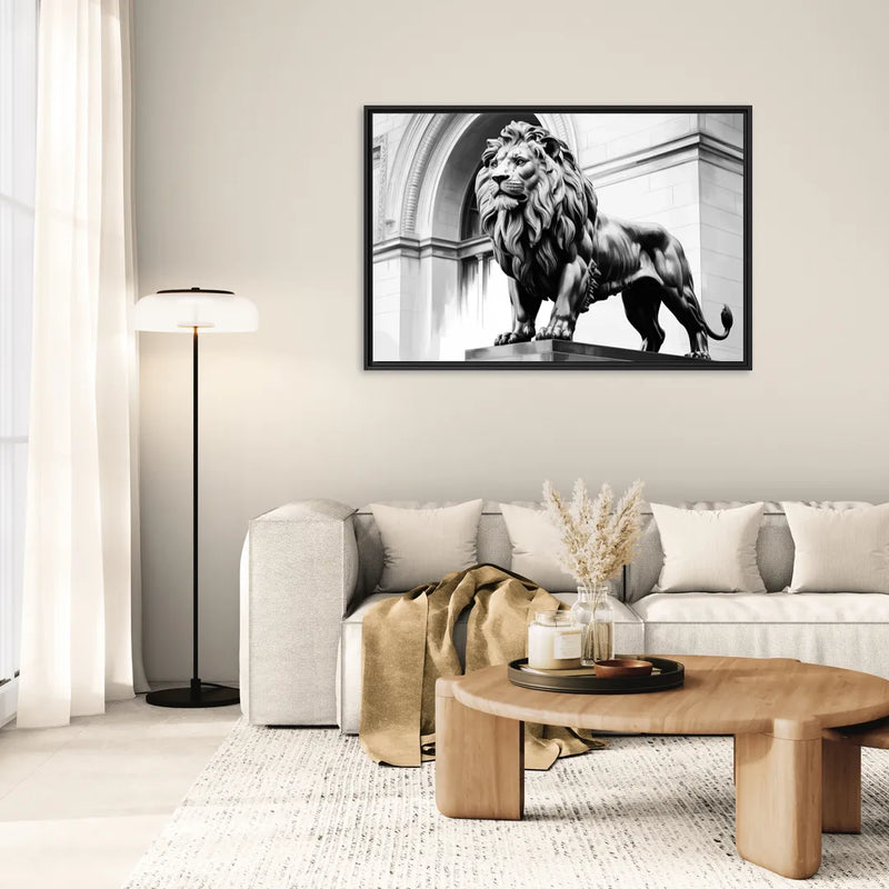 Chicago Lions at the Art Institute - Living Room Black Frame Canvas