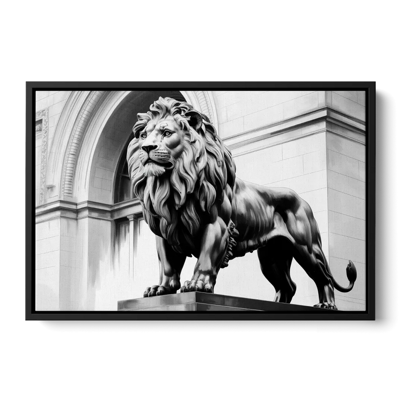 Chicago Lions at the Art Institute Front - Black Canvas Wall Art