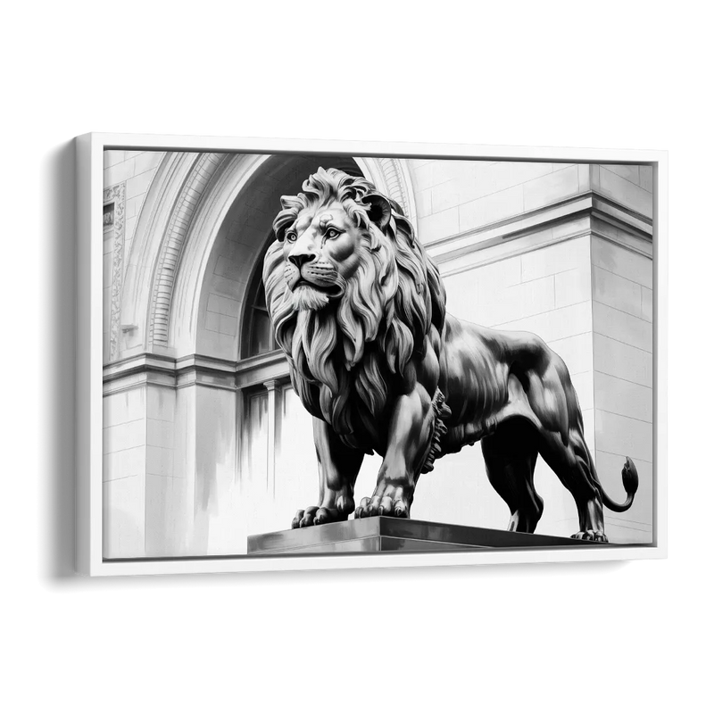 Chicago Lions at the Art Institute Side - White Canvas Wall Art