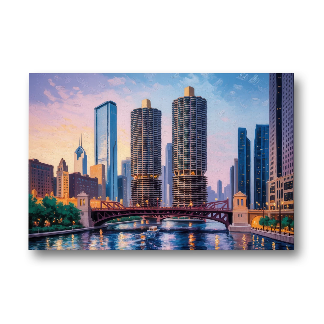 Chicago Marina City Towers Panorama - Canvas Wall Art - Front