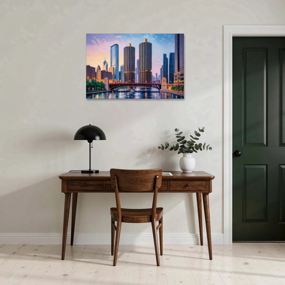 Chicago Marina City Towers Panorama - Canvas Wall Art - Office - 36x24