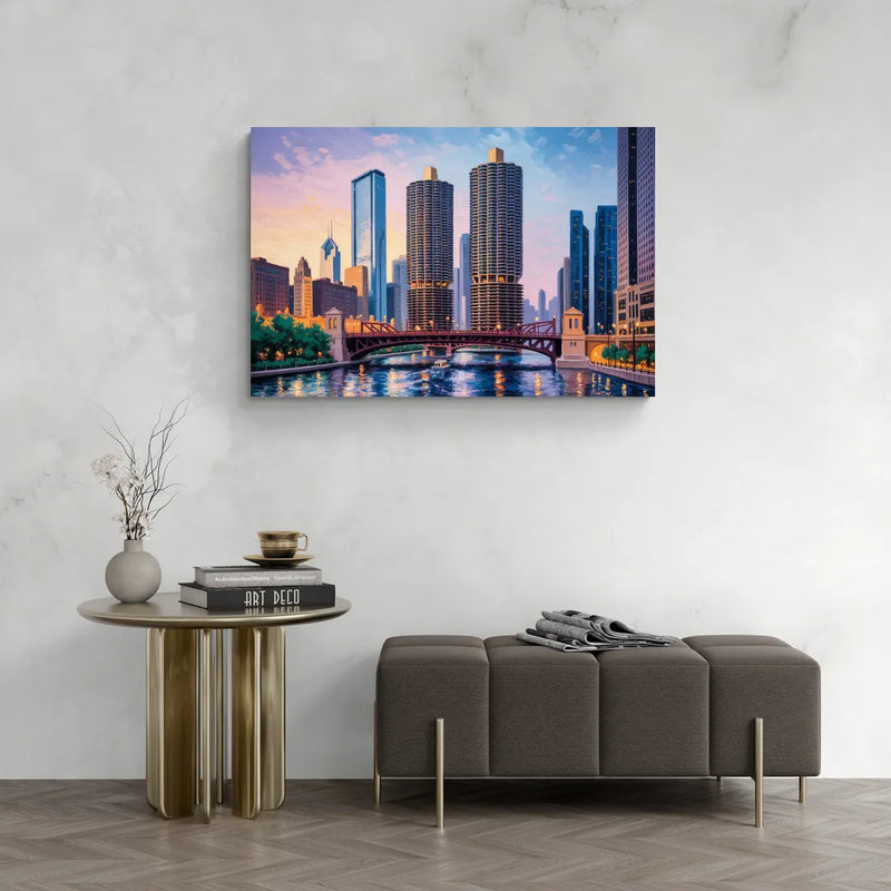 Chicago Marina City Towers Panorama - Canvas Wall Art Living Room