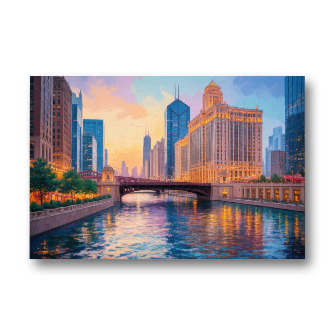 Chicago Merchandise Mart from the River - Canvas Wall Art - Front