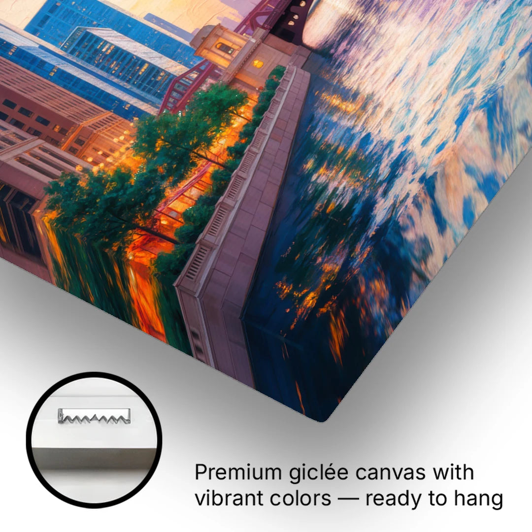 Chicago Merchandise Mart from the River - Canvas Wall Art - Gallery Wrap Corner