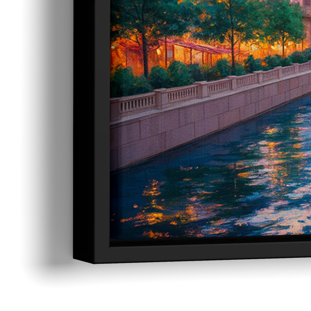 Chicago Merchandise Mart from the River - Close-Up Black Frame Canvas