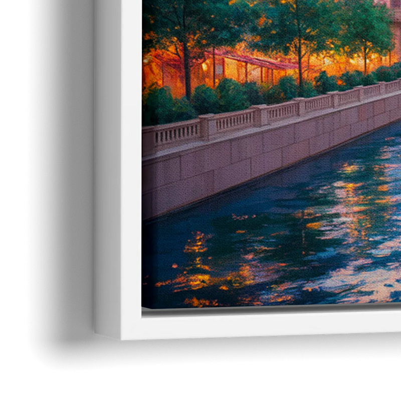 Chicago Merchandise Mart from the River - Close-Up White Frame Canvas