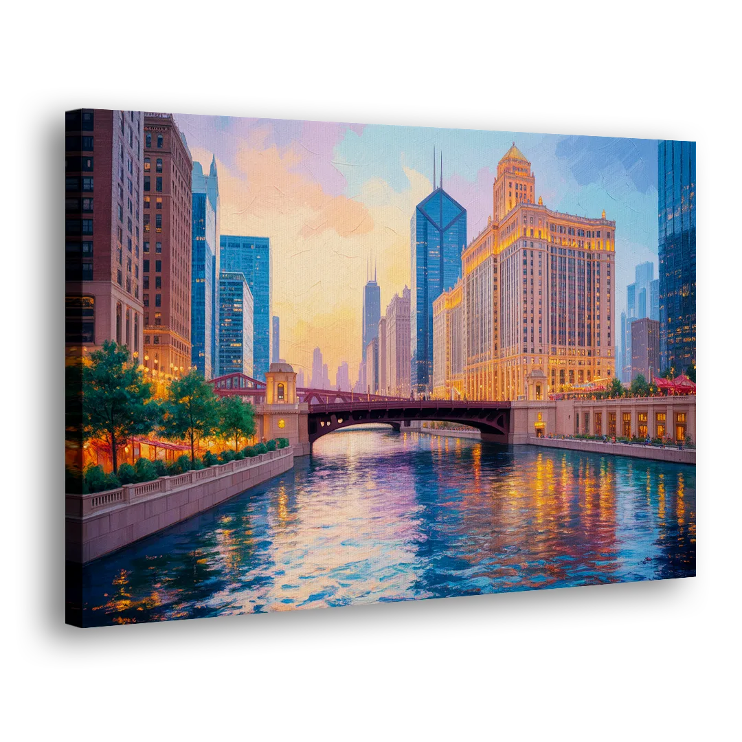 Chicago Merchandise Mart from the River - Canvas Print Art Sides