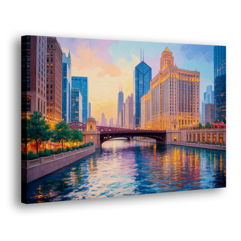 Chicago Merchandise Mart from the River - Canvas Print Art Sides
