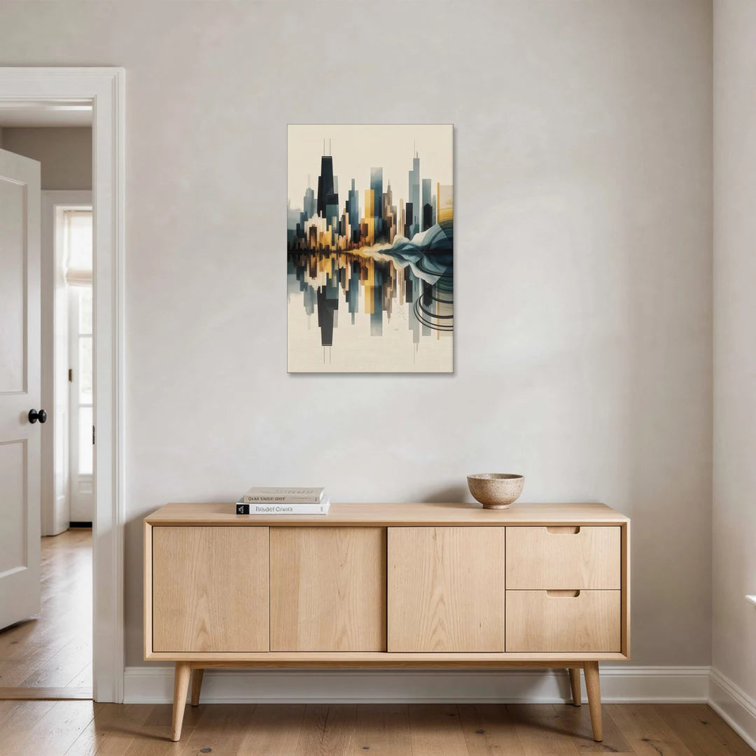 Chicago Metallic Skyline Outline - Canvas Wall Art - Coffee Table - 24x36