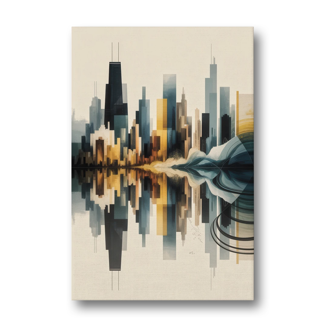 Chicago Metallic Skyline Outline - Canvas Wall Art - Front