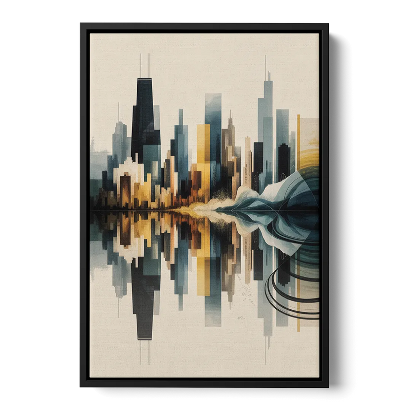 Chicago Metallic Skyline Outline - Black Frame Canvas