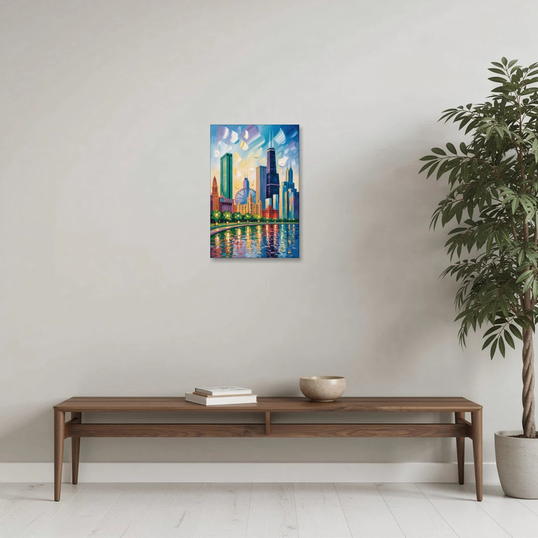 Chicago Minimal Line Art Skyline - Canvas Wall Art - Coffee Table - 16x24