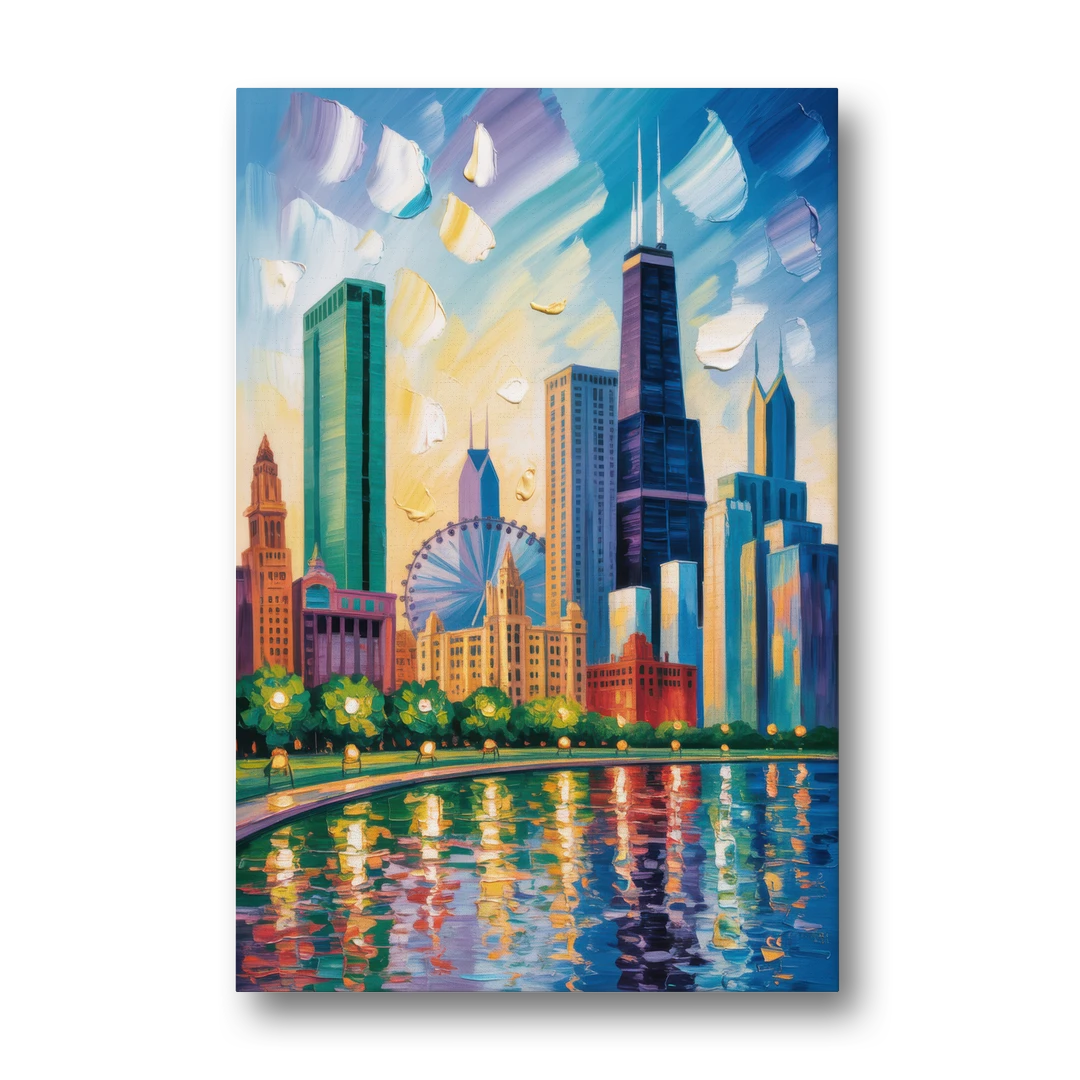 Chicago Minimal Line Art Skyline - Canvas Wall Art - Front