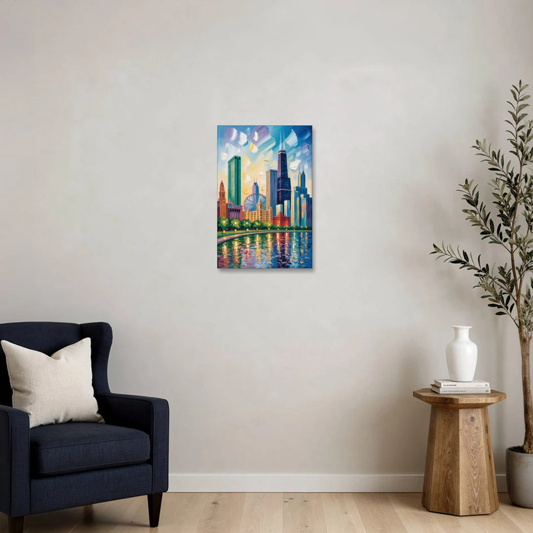 Chicago Minimal Line Art Skyline - Canvas Wall Art - Sofa - 16x24