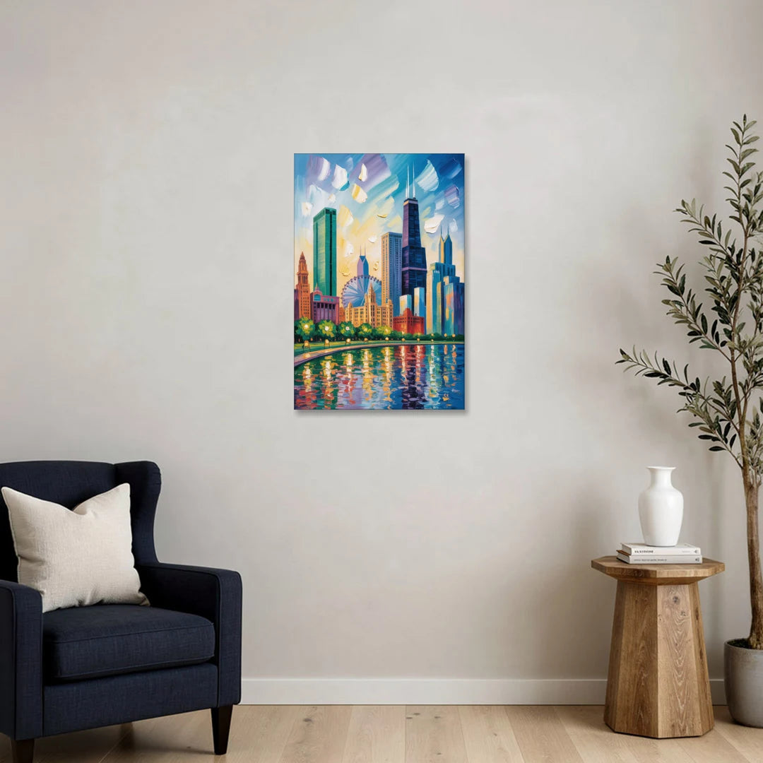 Chicago Minimal Line Art Skyline - Canvas Wall Art - Sofa - 20x30