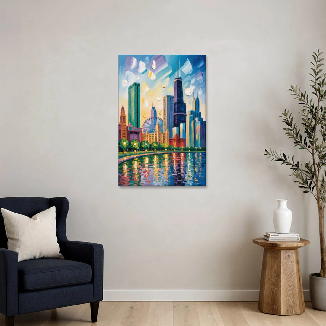 Chicago Minimal Line Art Skyline - Canvas Wall Art - Sofa - 24x36