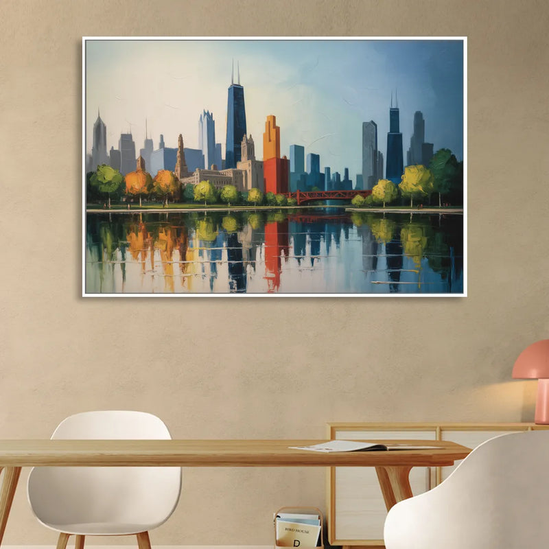 Chicago Museum Campus Skyline Living Room - White Canvas Wall Art