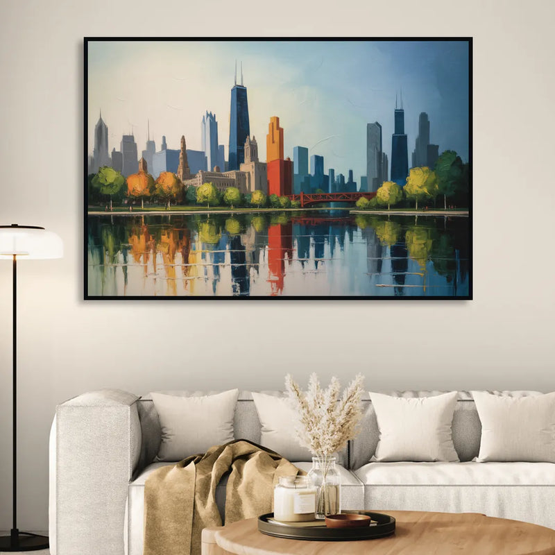 Chicago Museum Campus Skyline Sitting Room - Black Canvas Wall Art