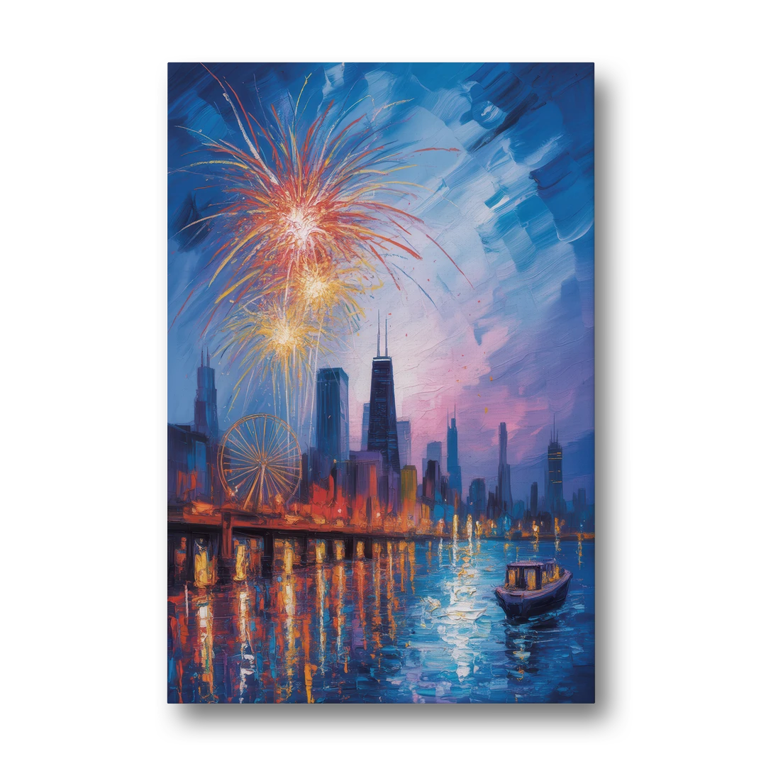 Chicago Navy Pier Fireworks Reflections - Canvas Wall Art - Front