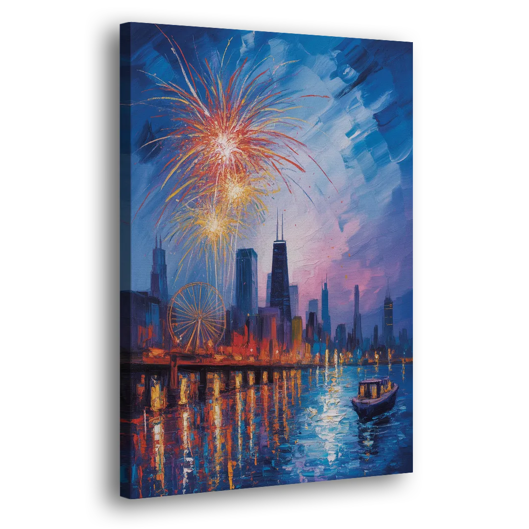 Chicago Navy Pier Fireworks Reflections - Canvas Print Art Sides