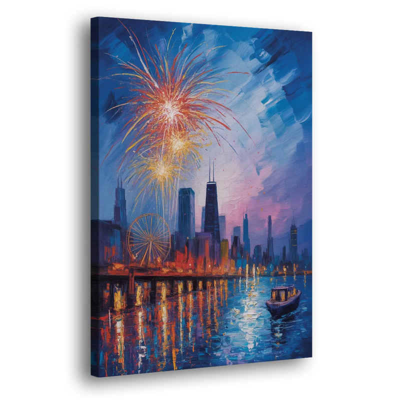 Chicago Navy Pier Fireworks Reflections - Canvas Print Art Sides