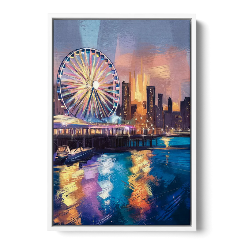 Chicago Navy Pier View Front - White Canvas Wall Art