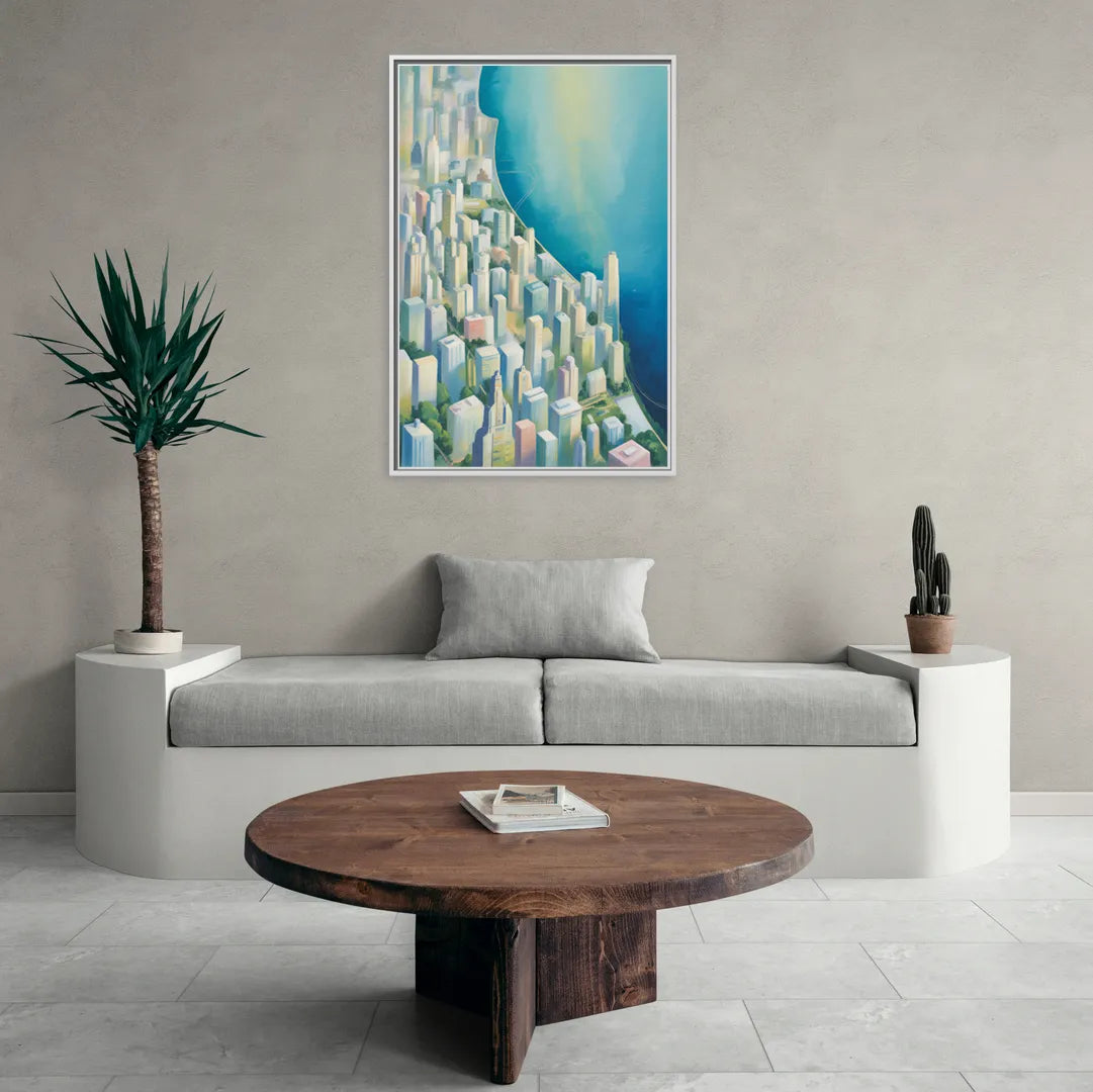 Chicago Neighborhoods Typographic Map - Living Room White Frame Canvas