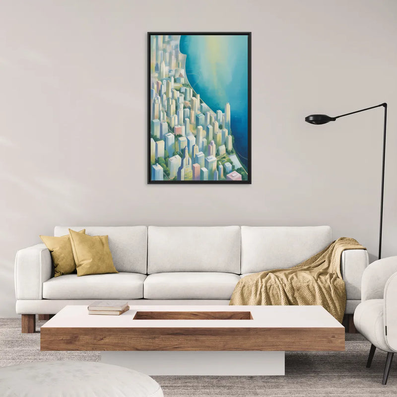 Chicago Neighborhoods Typographic Map - Living Room Black Frame Canvas