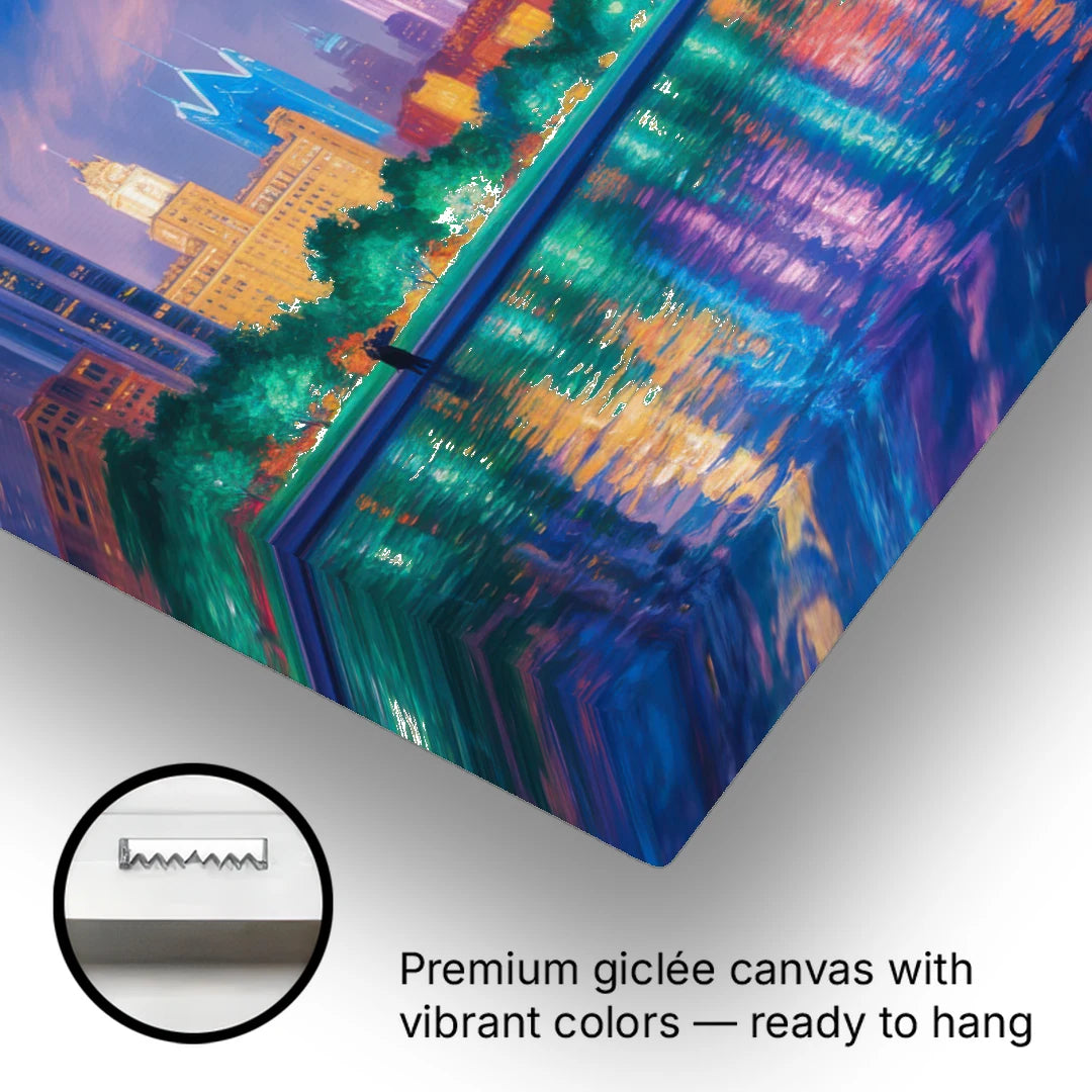 Chicago Neon Reflections at Night - Canvas Wall Art - Gallery Wrap Corner