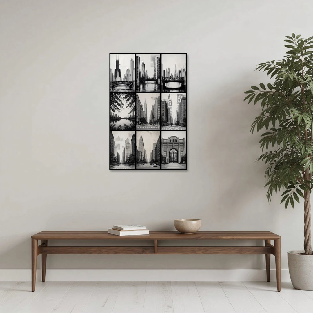 Chicago Nine Neighborhoods Grid - Canvas Wall Art - Coffee Table - 24x36