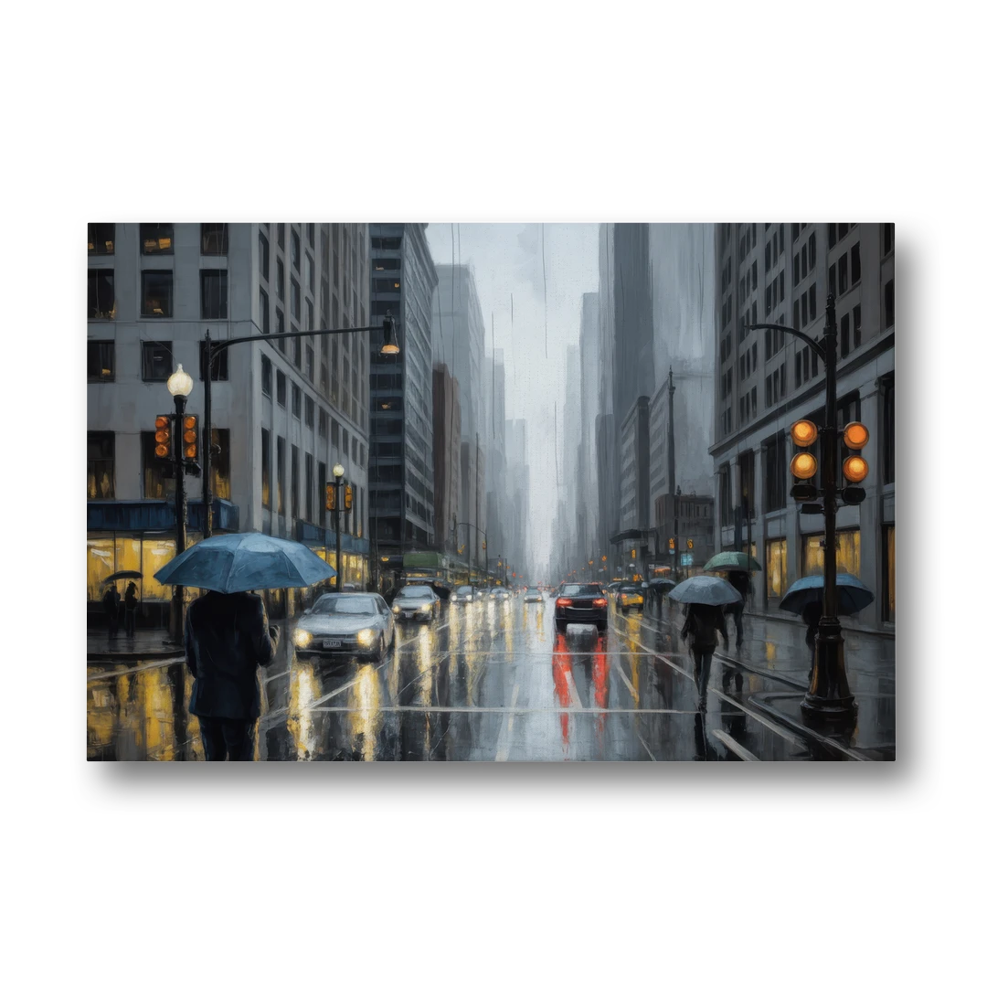Chicago Rainy Streets in Monochrome - Canvas Wall Art - Front