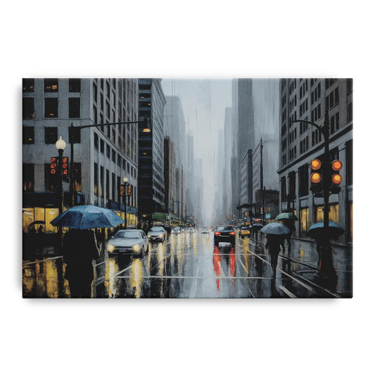 Chicago Rainy Streets in Monochrome - Canvas Wall Art
