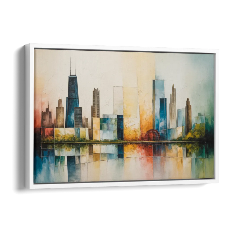 Chicago Retro Travel Poster Side - White Canvas Wall Art