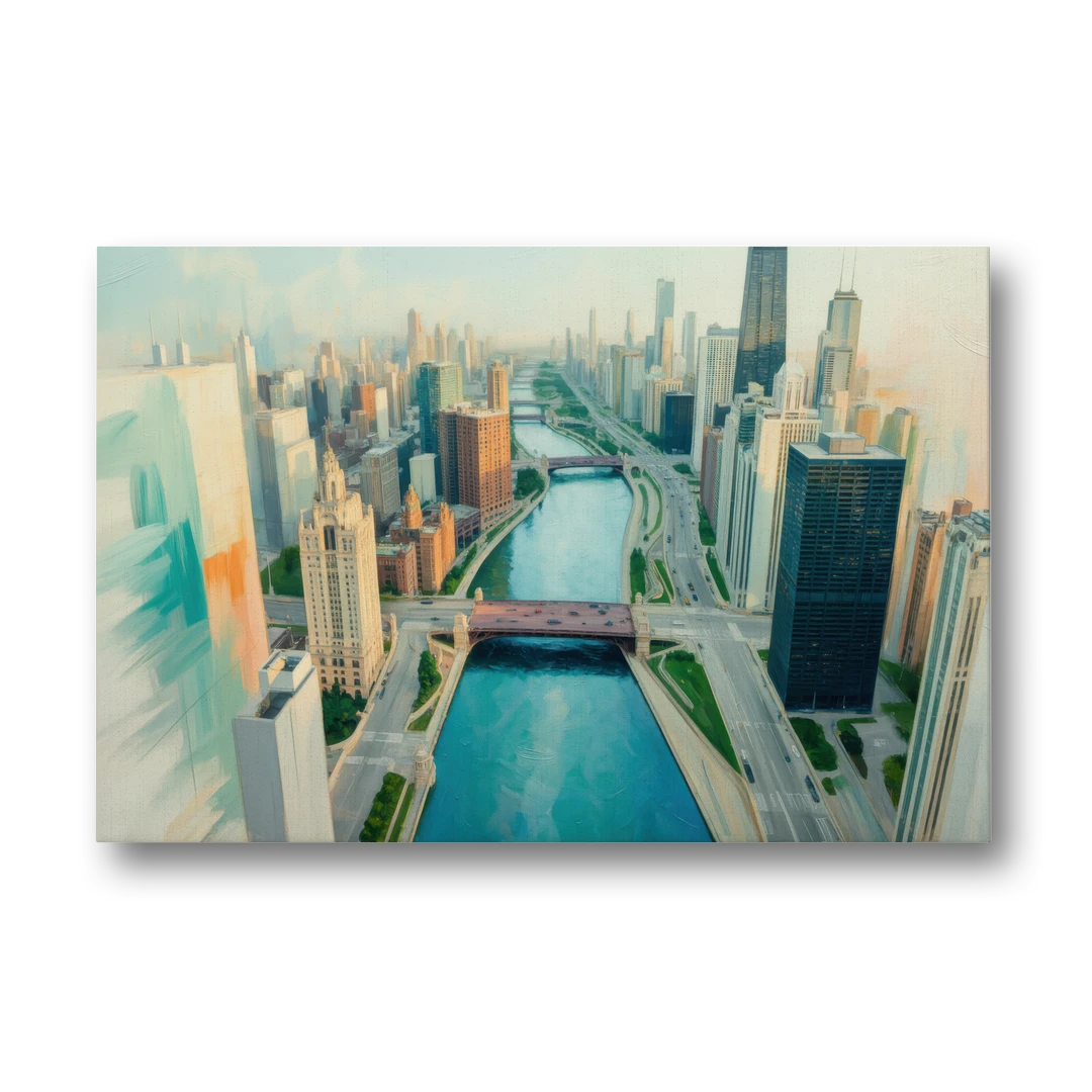 Chicago River Abstract Map - Canvas Wall Art - Front