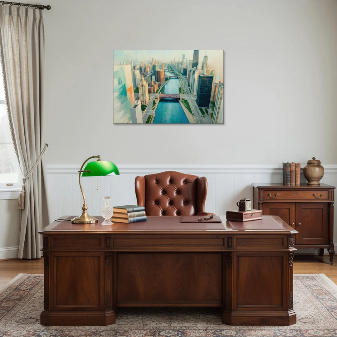Chicago River Abstract Map - Canvas Wall Art - Office - 36x24