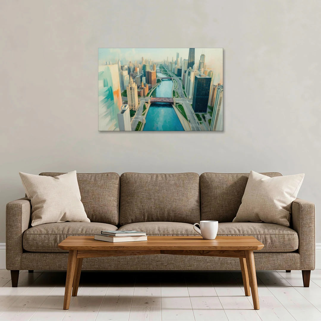 Chicago River Abstract Map - Canvas Wall Art - Sofa - 36x24