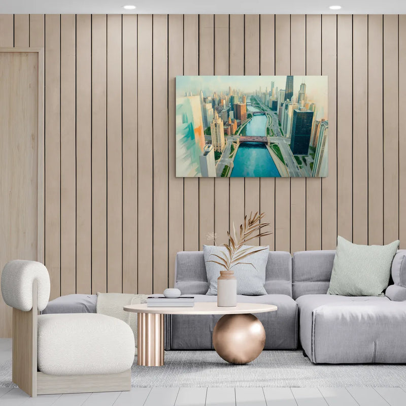 Chicago River Abstract Map - Canvas Wall Art Living Room