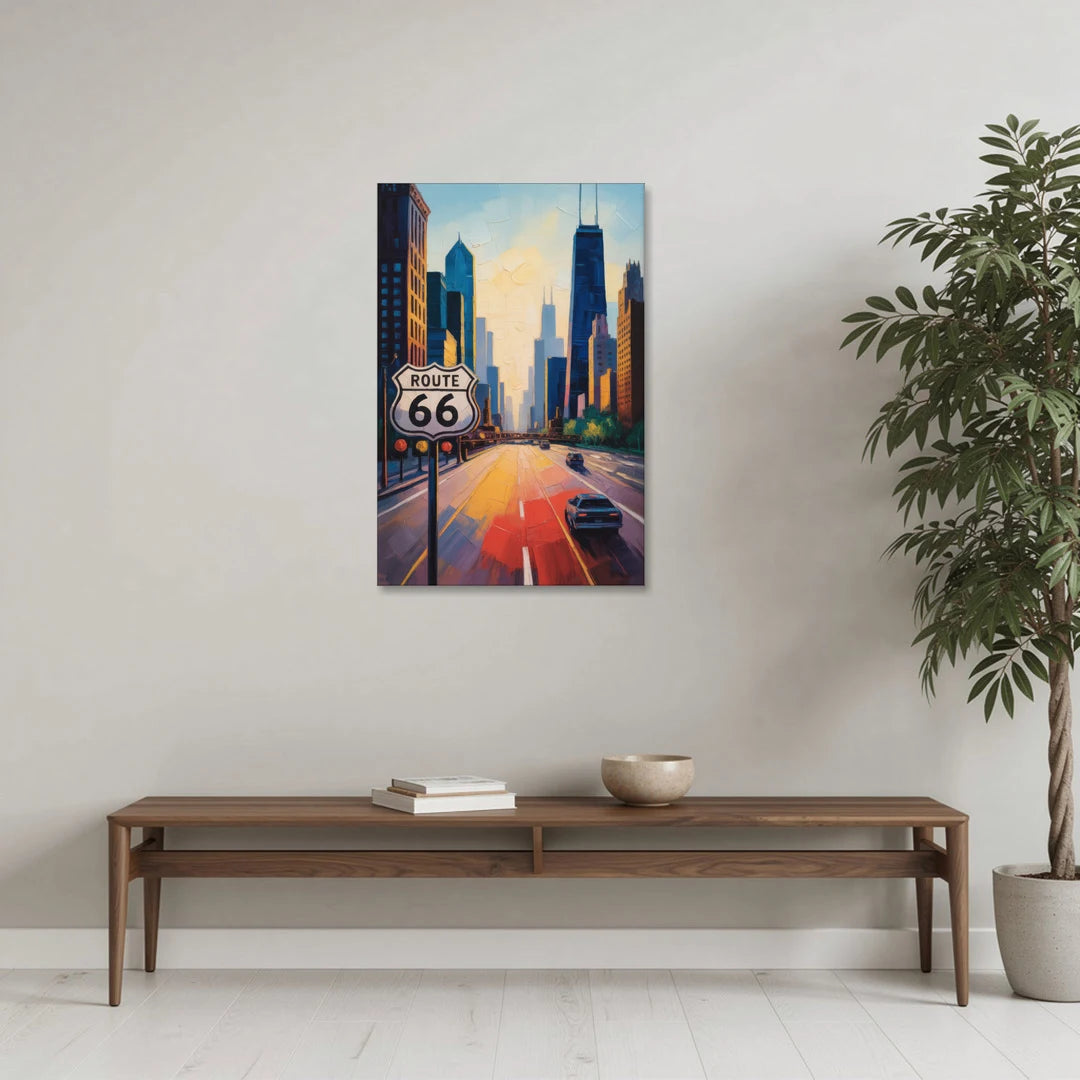 Chicago Route 66 Begins Here - Canvas Wall Art - Coffee Table - 24x36