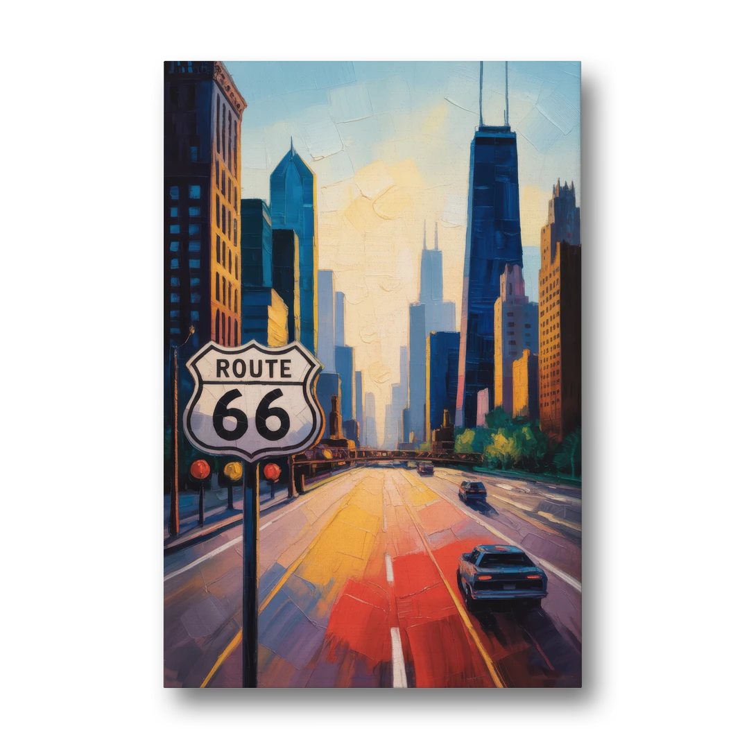Chicago Route 66 Begins Here - Canvas Wall Art - Front