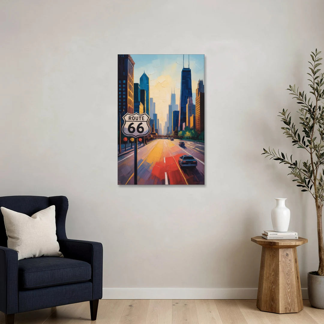 Chicago Route 66 Begins Here - Canvas Wall Art - Sofa - 24x36