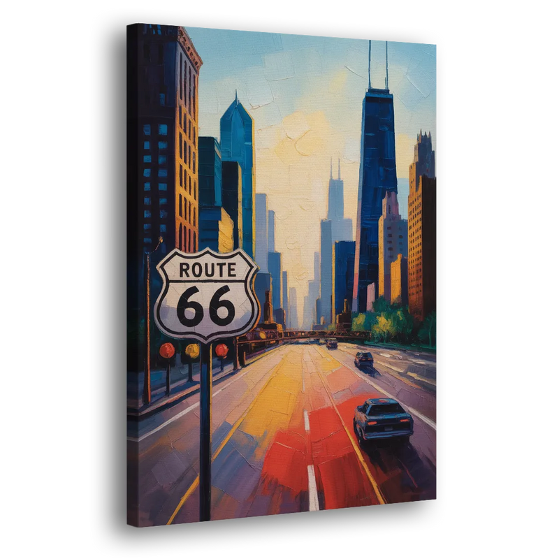 Chicago Route 66 Begins Here - Canvas Print Art Sides