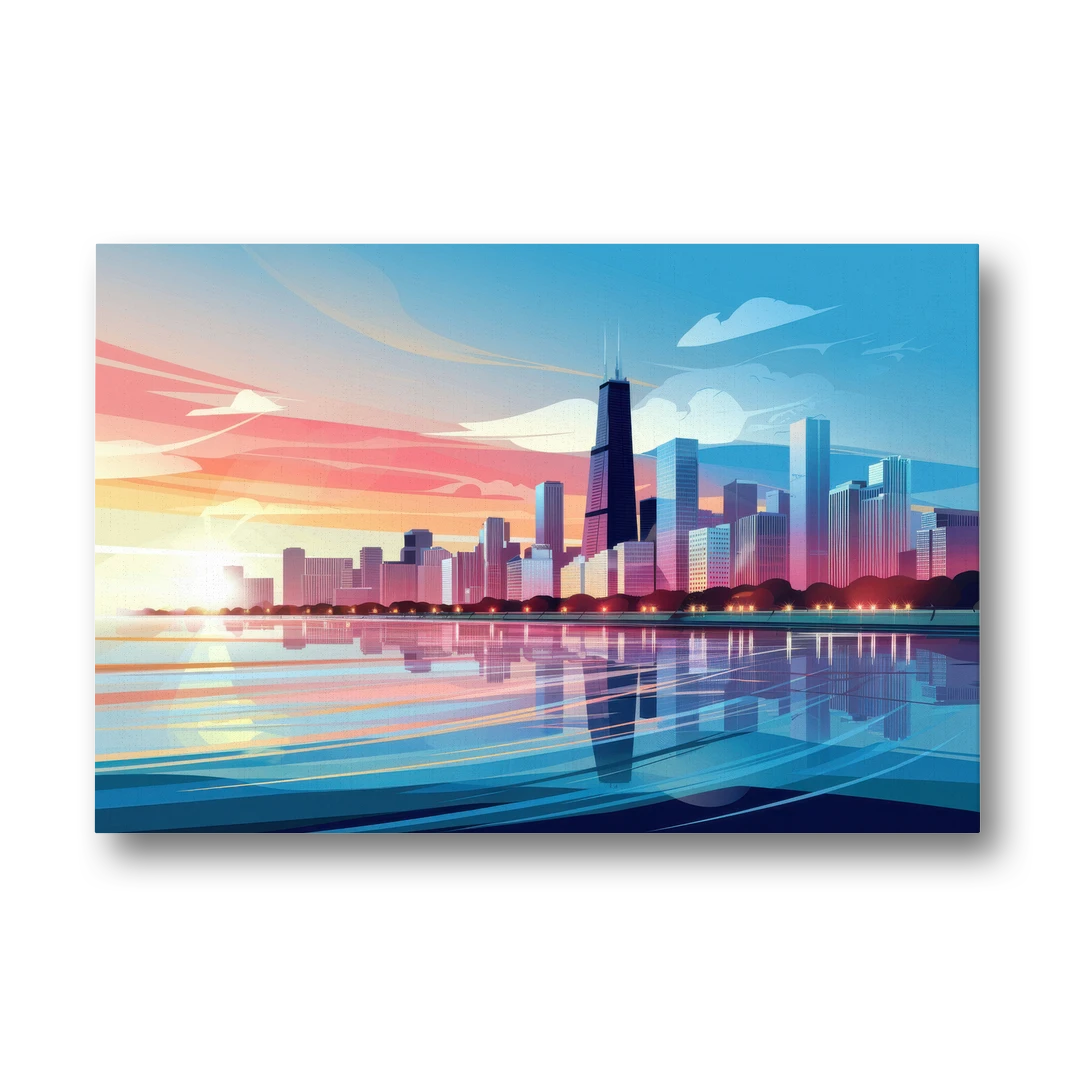 Chicago Skyline At Sunset - Canvas Wall Art - Front
